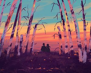 Preview wallpaper silhouettes, hugs, art, trees, nature