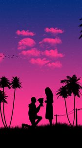 Preview wallpaper silhouettes, love, couple, romance, night, art