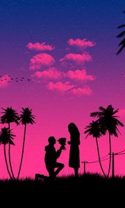 Preview wallpaper silhouettes, love, couple, romance, night, art