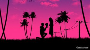 Preview wallpaper silhouettes, love, couple, romance, night, art