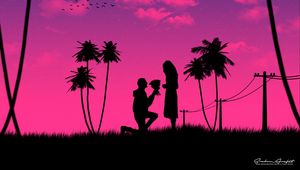 Preview wallpaper silhouettes, love, couple, romance, night, art