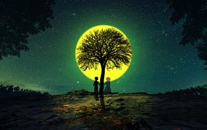 Preview wallpaper silhouettes, love, tree, night