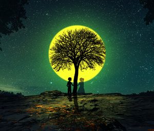Preview wallpaper silhouettes, love, tree, night