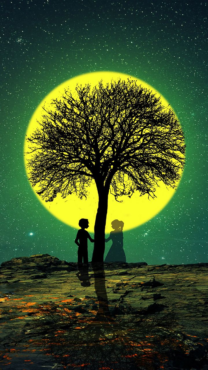 720x1280 Wallpaper silhouettes, love, tree, night