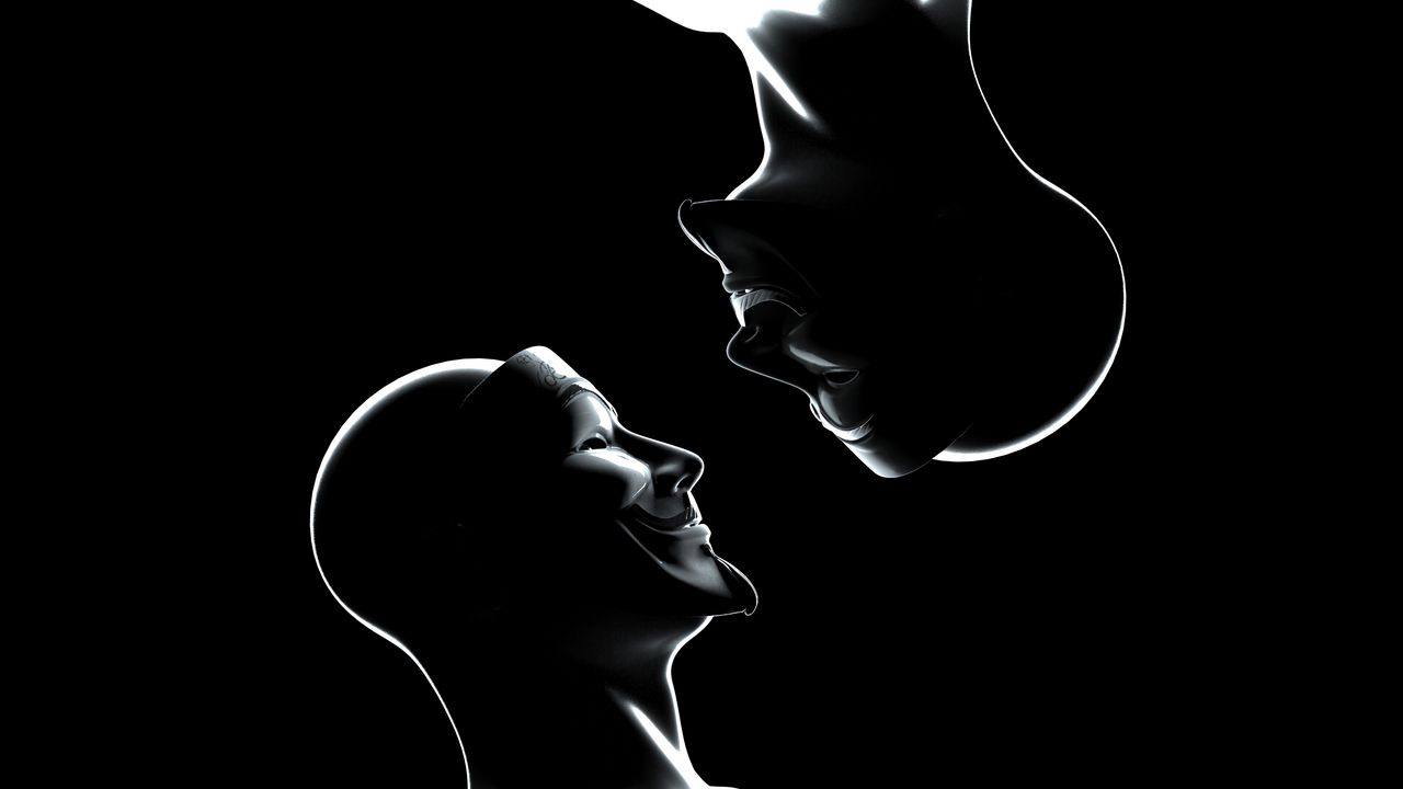Wallpaper silhouettes, masks, anonymous, black and white, black
