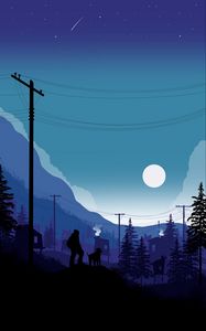 Preview wallpaper silhouettes, moon, mountains, night, vector, art