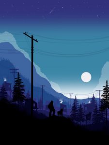 Preview wallpaper silhouettes, moon, mountains, night, vector, art