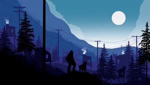 Preview wallpaper silhouettes, moon, mountains, night, vector, art