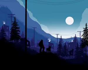 Preview wallpaper silhouettes, moon, mountains, night, vector, art