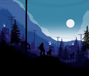 Preview wallpaper silhouettes, moon, mountains, night, vector, art