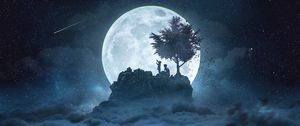 Preview wallpaper silhouettes, moon, night, peak, starry sky, full moon