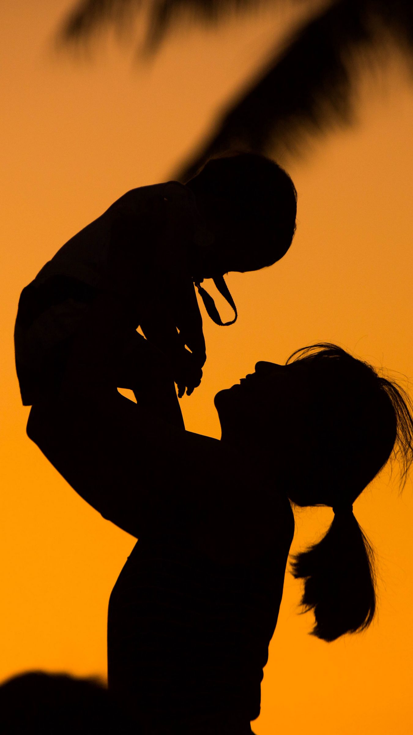 Download wallpaper 1350x2400 silhouettes, mother, child, sunset iphone  8+/7+/6s+/6+ for parallax hd background