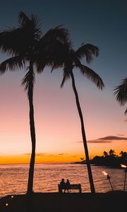 Preview wallpaper silhouettes, palm trees, sunset, tropics, romance