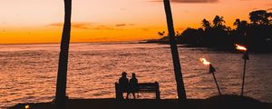 Preview wallpaper silhouettes, palm trees, sunset, tropics, romance