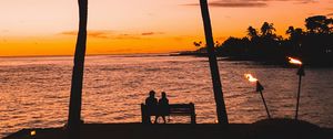 Preview wallpaper silhouettes, palm trees, sunset, tropics, romance