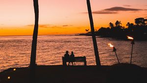 Preview wallpaper silhouettes, palm trees, sunset, tropics, romance
