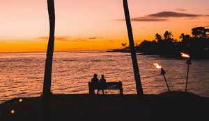 Preview wallpaper silhouettes, palm trees, sunset, tropics, romance