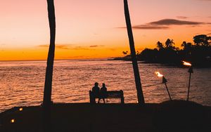 Preview wallpaper silhouettes, palm trees, sunset, tropics, romance