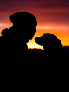 Preview wallpaper silhouettes, person, dog