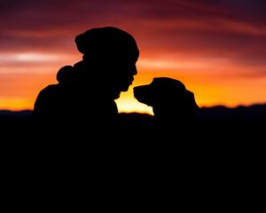 Preview wallpaper silhouettes, person, dog