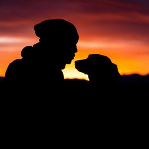 Preview wallpaper silhouettes, person, dog