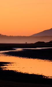 Preview wallpaper silhouettes, river, mountains, twilight, dark