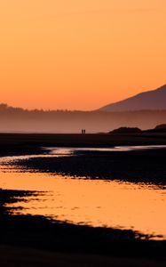 Preview wallpaper silhouettes, river, mountains, twilight, dark