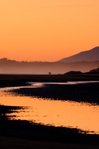 Preview wallpaper silhouettes, river, mountains, twilight, dark