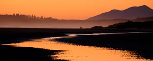 Preview wallpaper silhouettes, river, mountains, twilight, dark