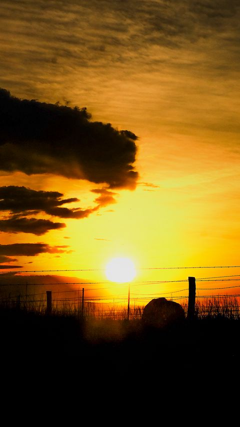 480x854 Wallpaper silhouettes, sun, clouds, sky, sunset, dark, landscape