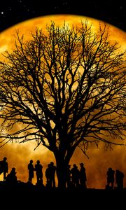 Preview wallpaper silhouettes, tree, people, moon, night