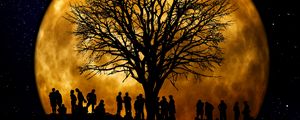 Preview wallpaper silhouettes, tree, people, moon, night