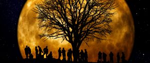 Preview wallpaper silhouettes, tree, people, moon, night