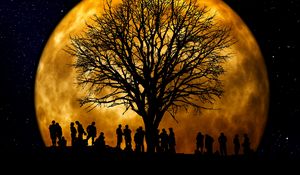 Preview wallpaper silhouettes, tree, people, moon, night