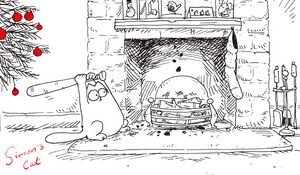 Preview wallpaper simons cat, cat simon, animation, new year, fireplace