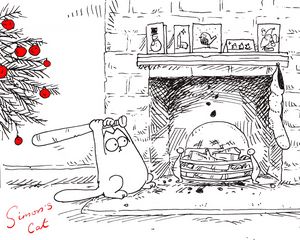 Preview wallpaper simons cat, cat simon, animation, new year, fireplace