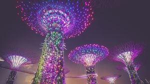 Preview wallpaper singapore, artificial trees, lighting, decoration, city