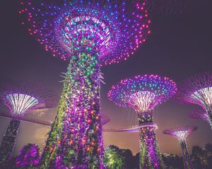 Preview wallpaper singapore, artificial trees, lighting, decoration, city