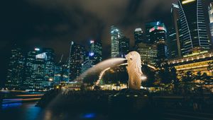 Preview wallpaper singapore, fountain, skyscrapers