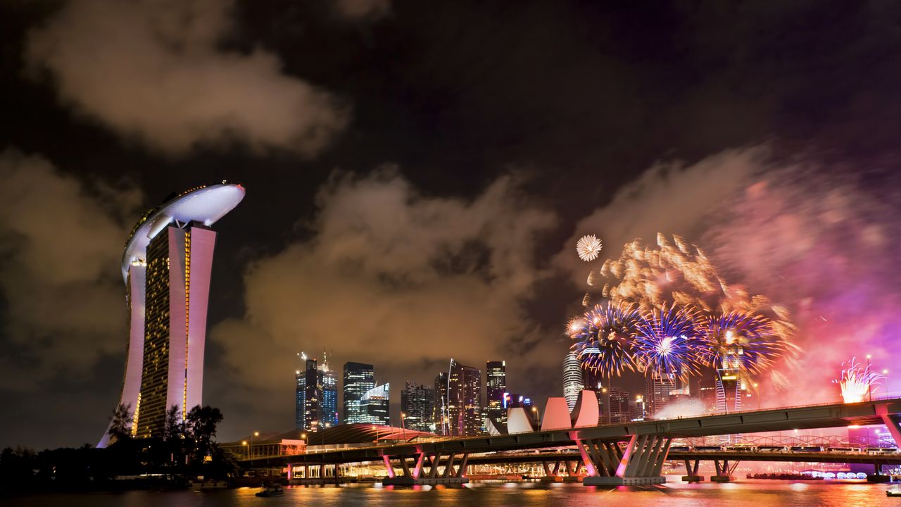 Wallpaper singapore, holiday, fireworks, bridge