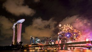 Preview wallpaper singapore, holiday, fireworks, bridge