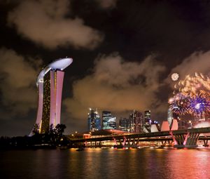 Preview wallpaper singapore, holiday, fireworks, bridge