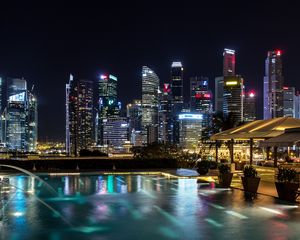 Preview wallpaper singapore, light show, night, skyscrapers