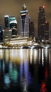 Preview wallpaper singapore, night, building, reflection, colorful