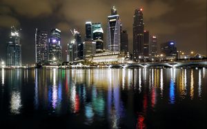 Preview wallpaper singapore, night, building, reflection, colorful