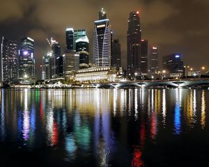 Preview wallpaper singapore, night, building, reflection, colorful