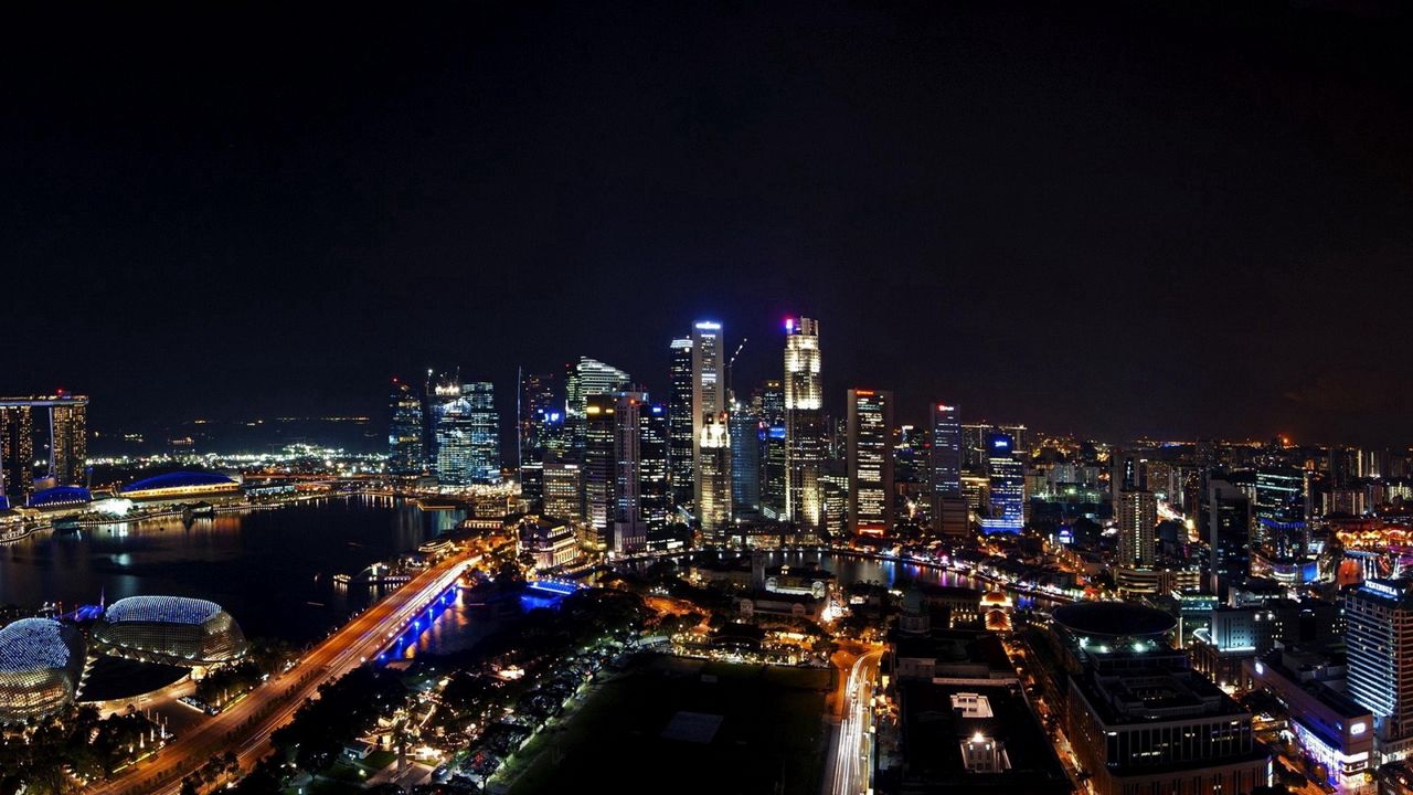 Wallpaper singapore, night, city, panorama