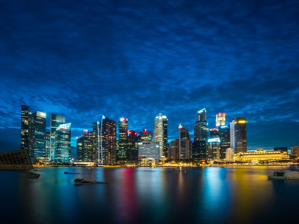 Download wallpaper 1024x768 singapore, night city, skyscrapers, panorama  standard 4:3 hd background