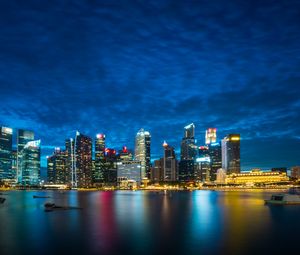 Preview wallpaper singapore, night city, skyscrapers, panorama