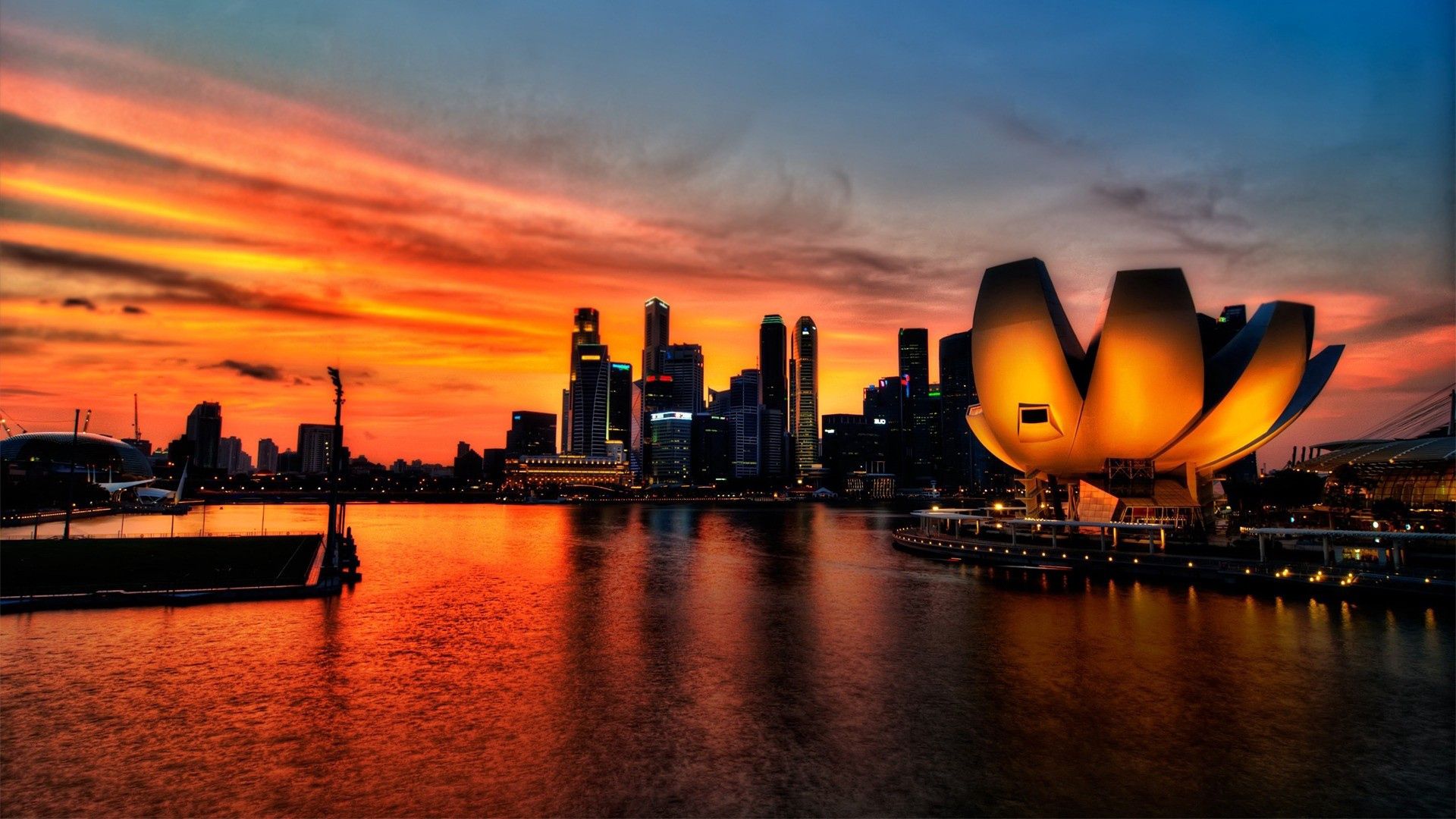 Download wallpaper 1920x1080 singapore, sky, sunset, light hd background